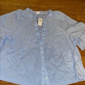 NWT GAP Sky Blue Floral Embroidered Blouse
